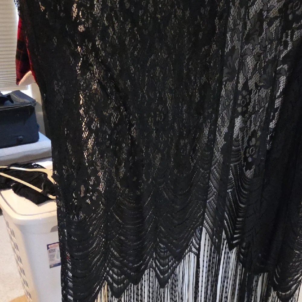 Siren Lily Black Lace Fringe Kimono Cover-Up/ Robe - Picture 3 of 5